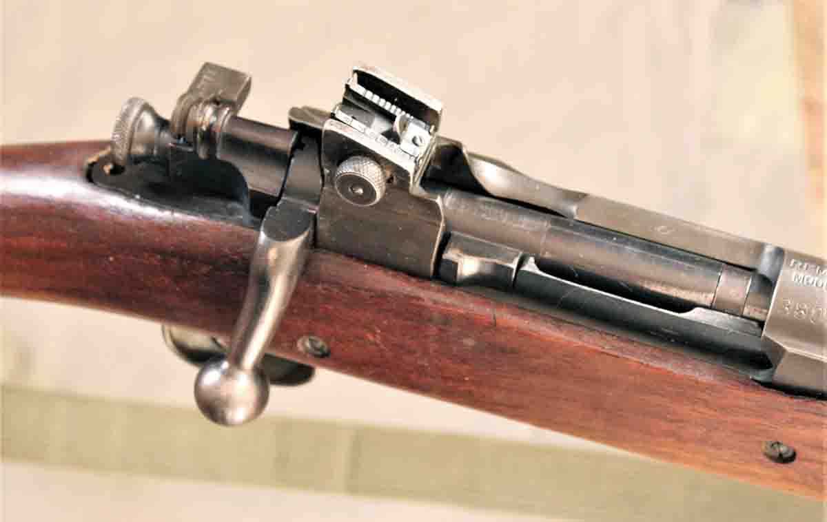 The aperture rear sight of the 1903A3 is easily finger-adjustable for both elevation and windage.